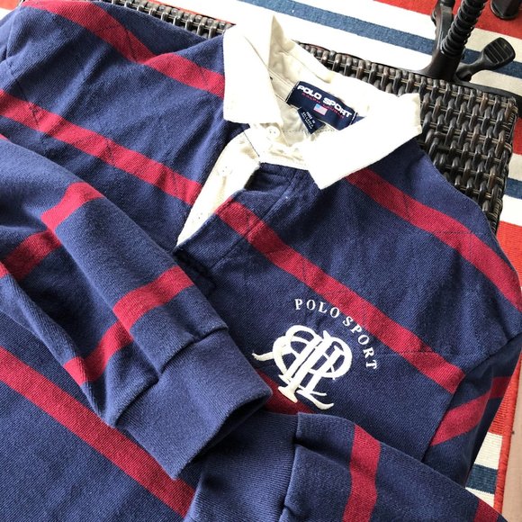 Polo Ralph Lauren Other - POLO Ralph Lauren Men's Vintage Navy & Red Striped LS Rugby Shirt - Size LRG